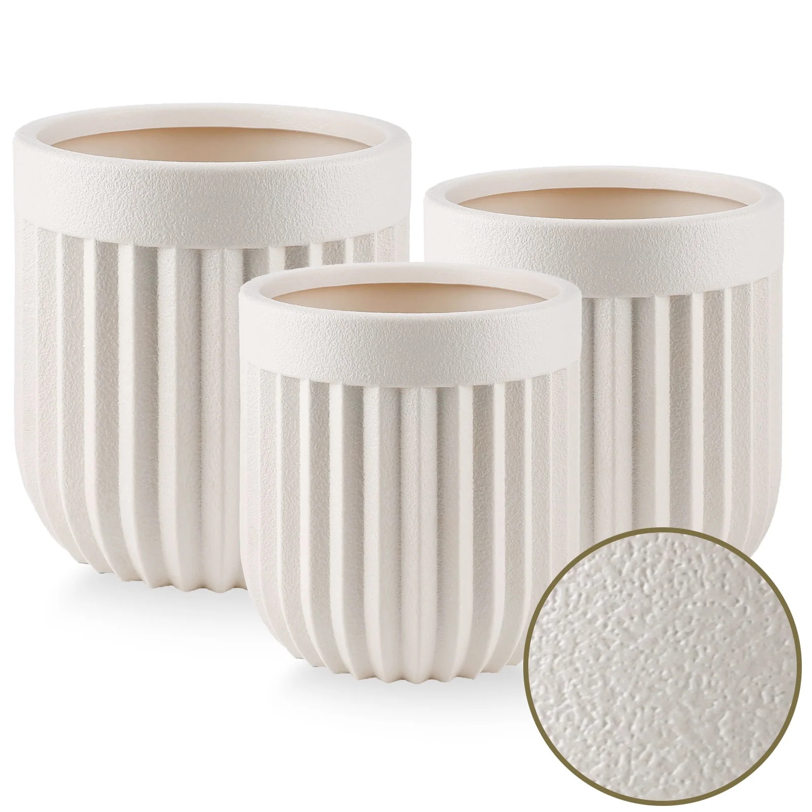 FOUKUS Large Concrete-Like Planter Set: 3-Piece Tall Fluted Round Lightweight Planters for Indoor... | Walmart (US)