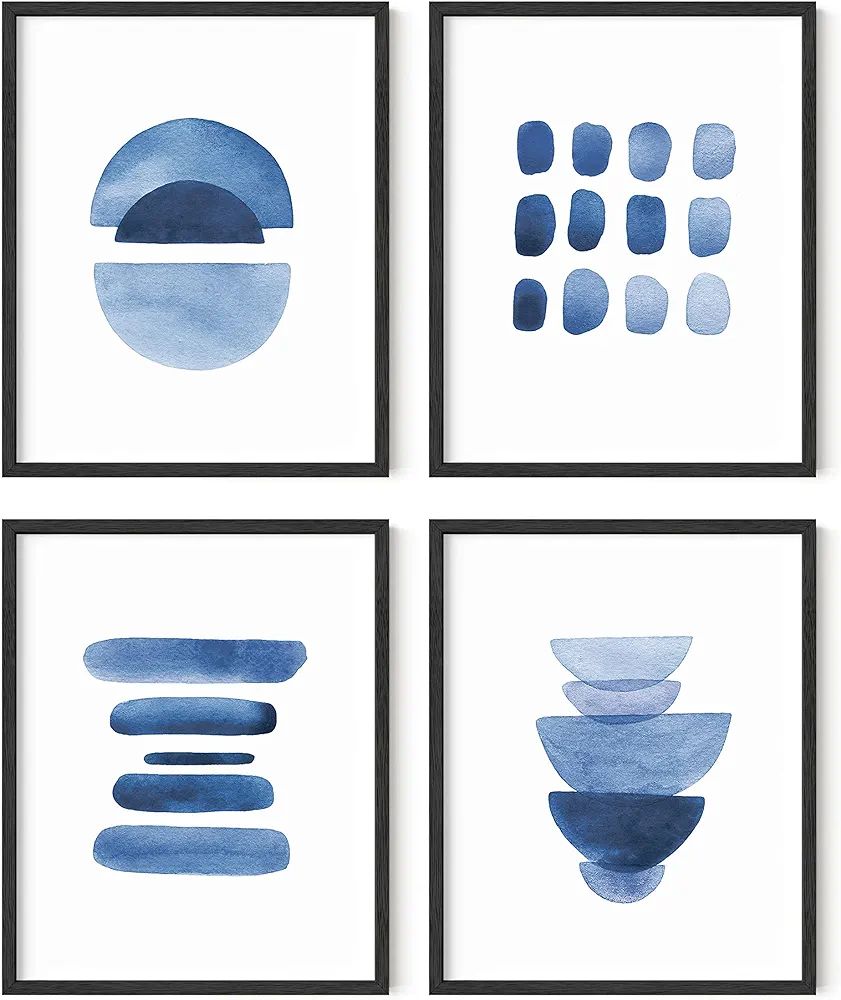 HAUS AND HUES Abstract Blue Wall Art Prints Set of 4 Abstract Art Blue Wall Decor for Living Room... | Amazon (US)