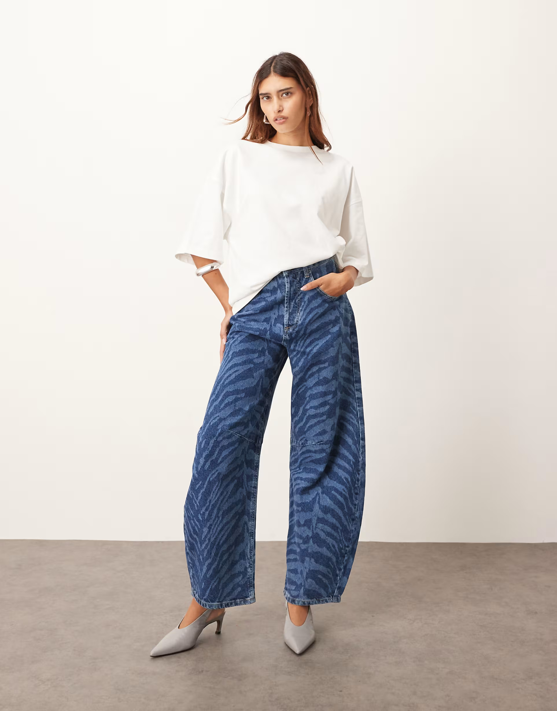 ARRANGE Sydney barrel leg jean in blue tiger print | ASOS (Global)