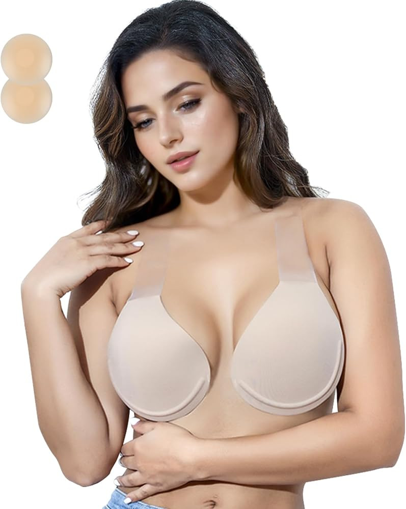 Sticky Push Up Bra for Large Breasts – Invisilift Plus Size Strapless Backless Adhesive Silicon... | Amazon (US)