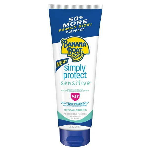 Banana Boat Simply Protect Sensitive Sunscreen Lotion SPF 50+, 9 oz | Walmart (US)