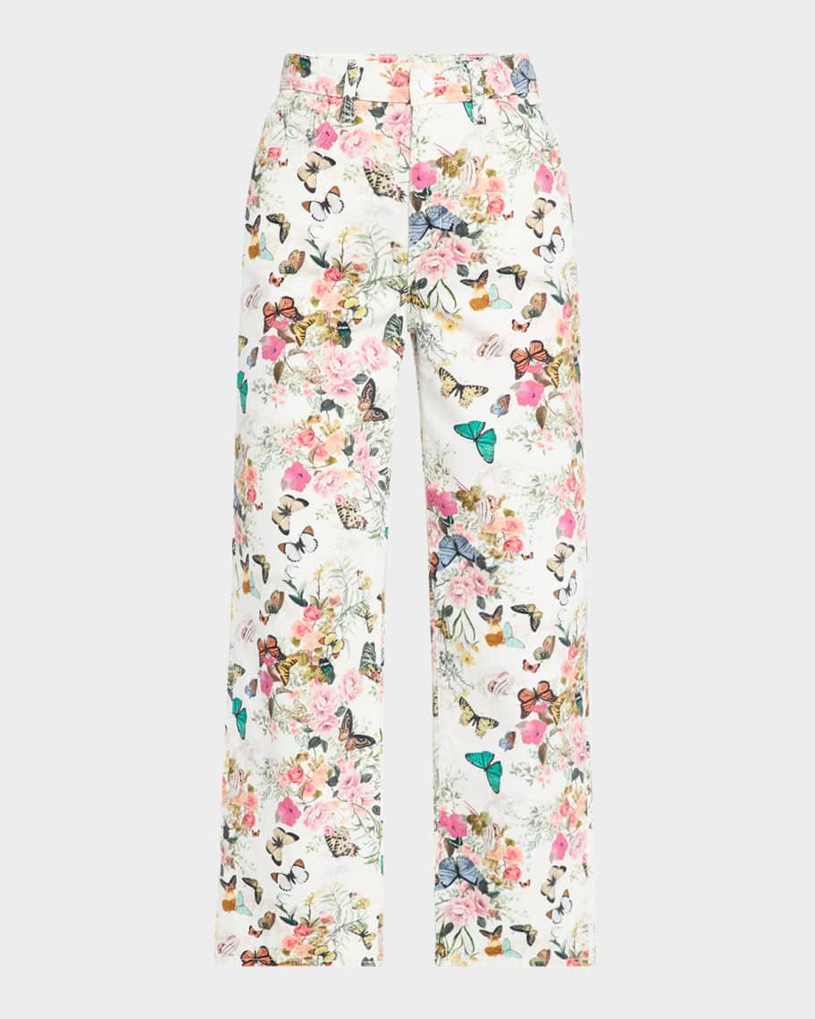 June Exclusive Print Crop Stovepipe Jeans | Neiman Marcus