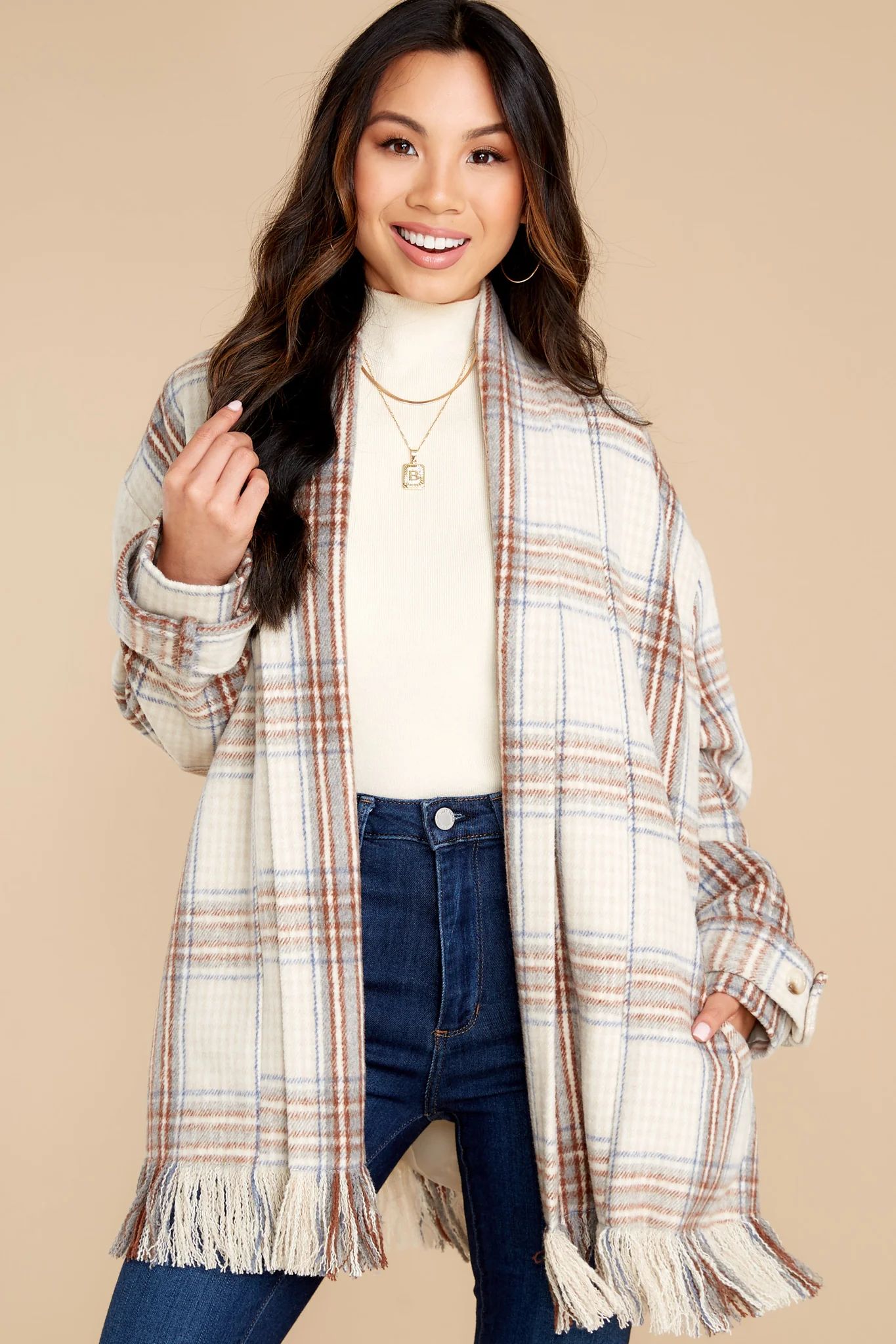 It's Crisp Tonight Camel Plaid Jacket | Red Dress 