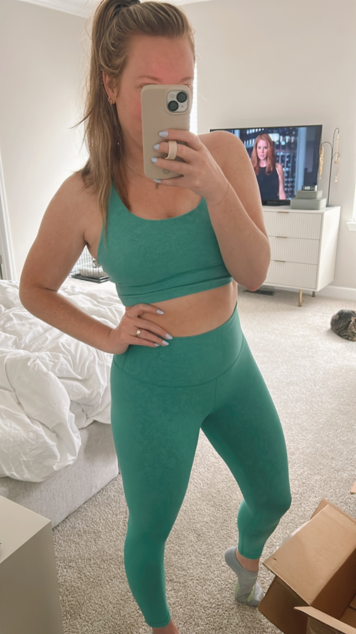 Love this new lululemon set! 
Wonder train leggings is 25”
Sports bra 
Crop top 

Wearing an 8 in the leggings 
Wearing a 10 in the top

#LTKfit #LTKunder100
