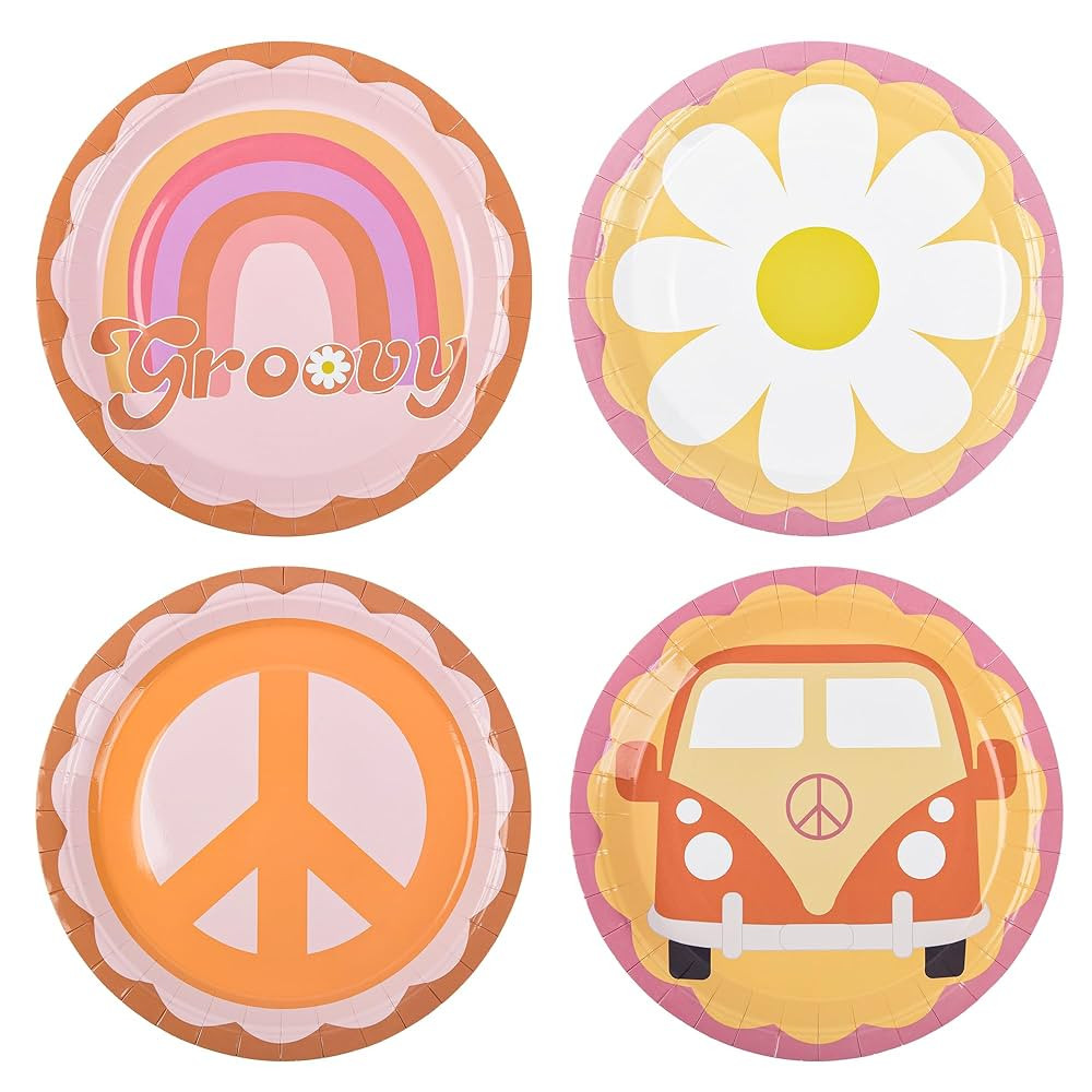 48 Pcs Groovy Party Plates Retro Hippie Boho Paper Plates 60s 70s Party Decorations 7" Daisy Flow... | Amazon (US)
