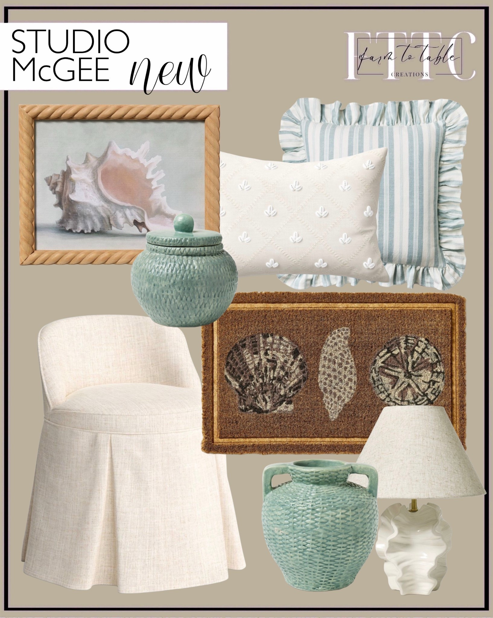 Studio McGee New Target Coastal-Inspired Home Finds

Follow @farmtotablecreations on Instagram for daily home finds, styling tips, and sales you don’t want to miss.

This newest Studio McGee drop at Target brings in the prettiest mix of soft neutrals with subtle coastal touches that still feel timeless and elevated. Think light wood frames, sculptural ceramics, relaxed slipcovered seating, and layered pillows that add texture without overpowering a space. These are the kinds of pieces that work beautifully in living rooms, bedrooms, and entryways — especially if you love a calm, collected look that feels fresh year-round.

✨ New Studio McGee x Target release
🗓 Available online December 28
⏰ Launches at 3:00 AM EST

Key pieces to watch:
• Rope-detail framed artwork and coastal prints
• Soft blue and ivory accent pillows with texture and ruffle trim
• Sculptural ceramic jars and vases in sea-glass tones
• Slipcovered accent chair with an easy, tailored silhouette
• Neutral table lamp with an organic, sculpted base
• Statement doormat that adds character right at the entry

#targethome #studiomcgee #neutralhome #coastaldecor #livingroomdecor #entrywaydecor #accentchair #pillows #lamps #homedecorfinds

#LTKFindsUnder50 #LTKHome
