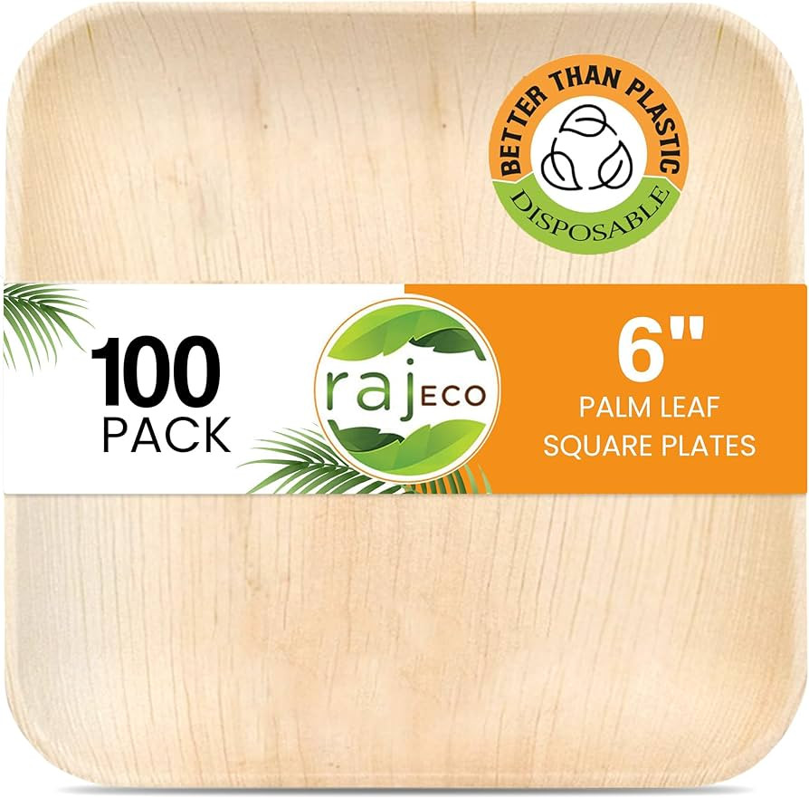 Raj Palm Leaf Plates [100-Pack] 6" Square Plates like Bamboo plates Disposable, Strong, Decorativ... | Amazon (US)