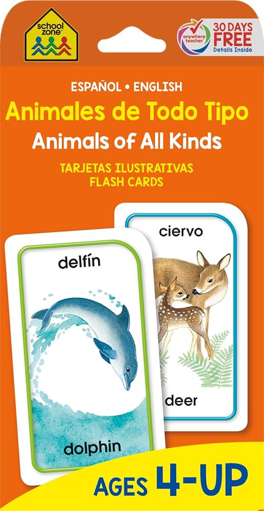 School Zone Spanish Animals of All Kinds Flash Cards: 56 Cards, Preschool, Kindergarten, Animales... | Amazon (US)