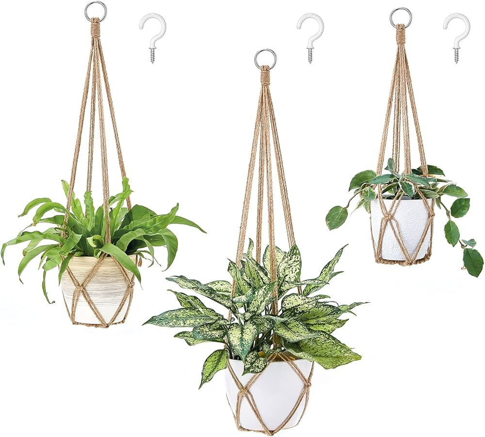 Dahey Macrame Plant Hanger Set of 3 with Hooks Indoor Hanging Planter Basket 35"/29"/23" Handmade... | Amazon (US)