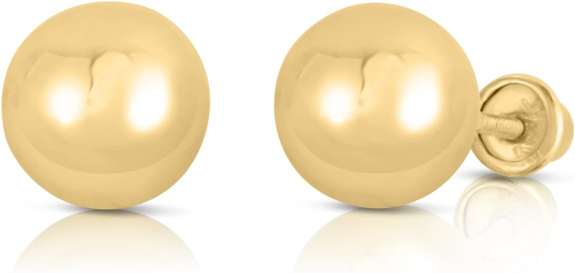 14k Yellow Gold Ball Stud Earrings with Secure Screw-backs | Amazon (US)