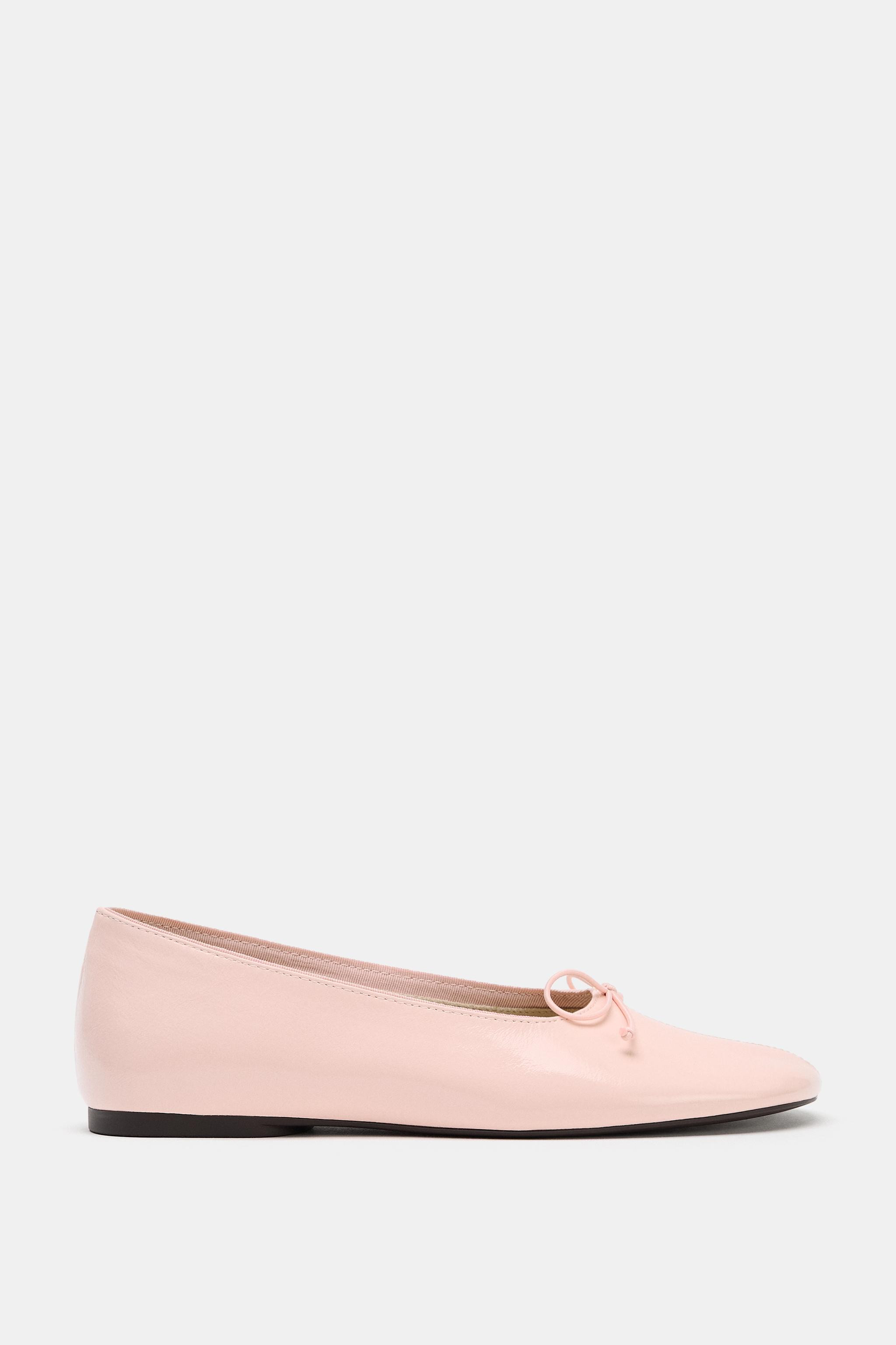 LEATHER BALLET FLATS WITH BOW | Zara US