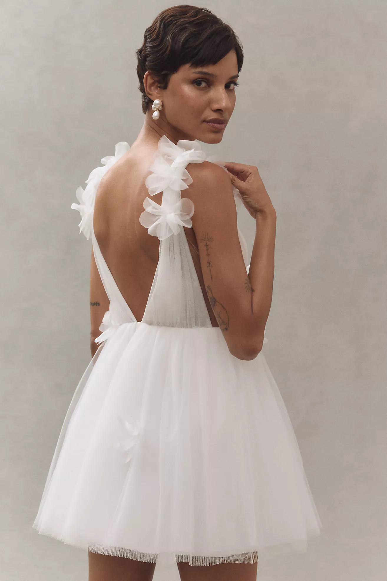 Katie May Cassia Plunge Tulle A-Line Mini Dress | Anthropologie (US)