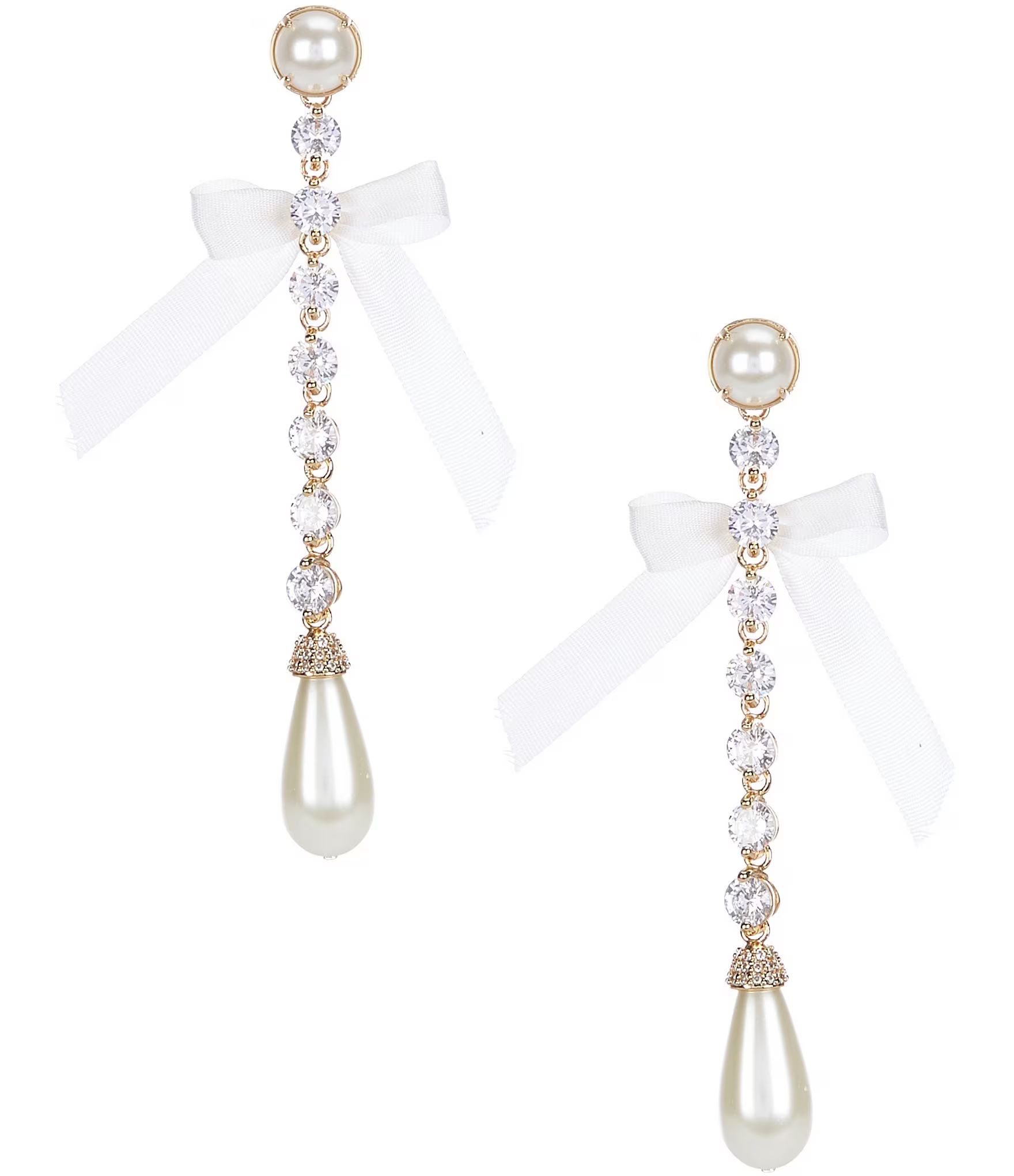 x Nicola Bathie Annie Pearl CZ Ribbon Linear Statement Earrings | Dillards