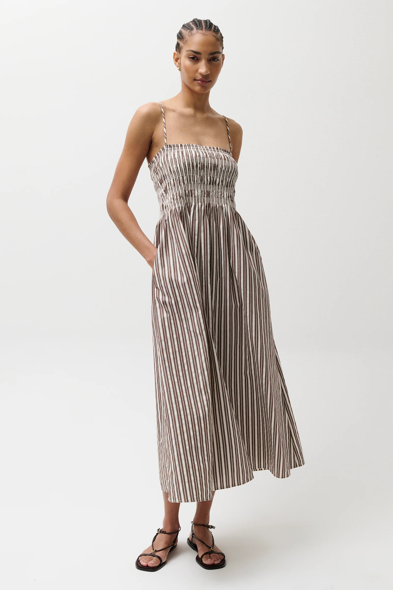 Bianca Shirred Bodice Dress - Java Stripe | Pistola Denim