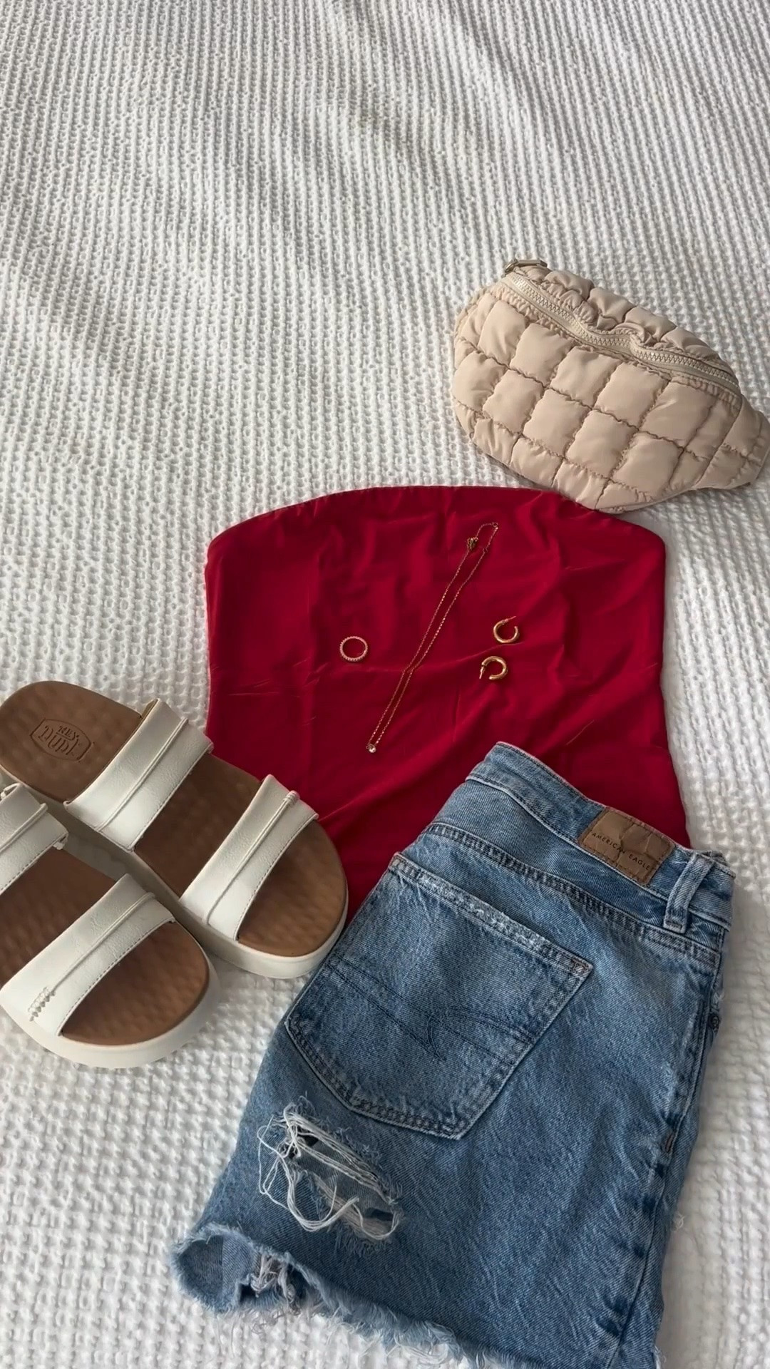 Red, denim, and gold just don’t miss ❤️✨

Comfy enough for running around all day but still looks cute ☕️☀️

One of those easy go to outfits that always ends up being the right choice 🌴🌺🌊

#tiktokshop #summerstyle #casualoutfits #ootdinspo #effortlesslooks #denimshorts #everydaystyle #ontherunfit #sportychic #goldjewelry #summervibes #itgirloutfits