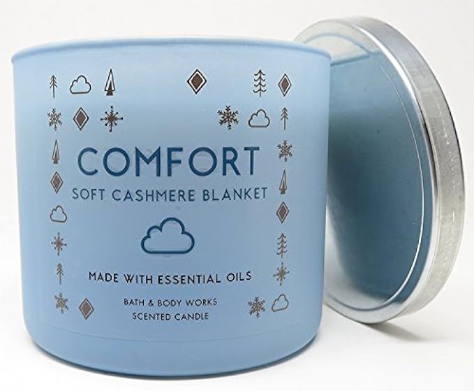 Bath and Body Works White Barn 3 Wick Candle 14.5 Ounce Comfort Soft Cashmere Blanket Light Blue Fro | Amazon (US)