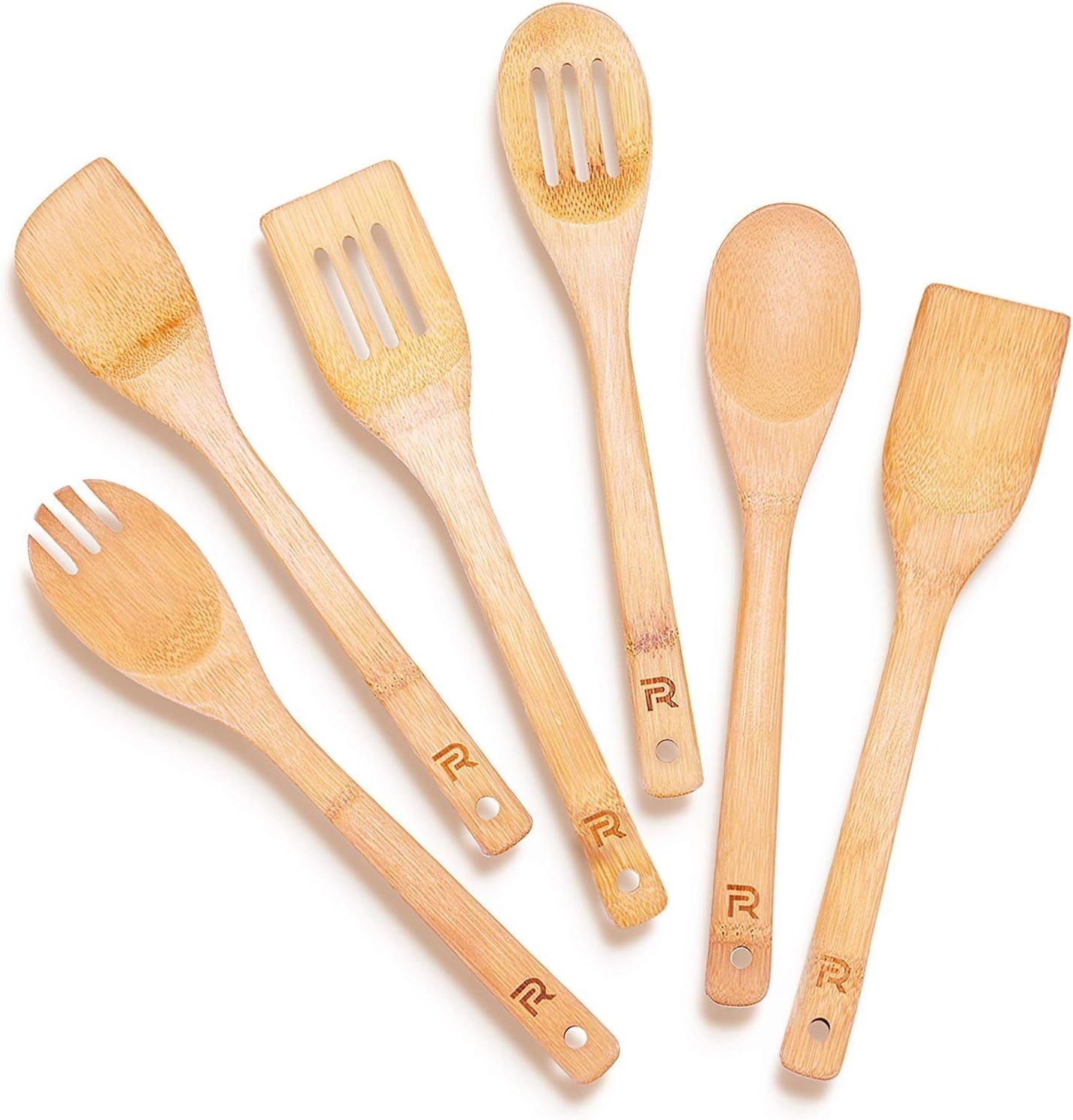 Riveira Bamboo Wooden Spoons for Cooking 6-Piece, Apartment Essentials Wood Spatula Spoon Nonstic... | Amazon (US)