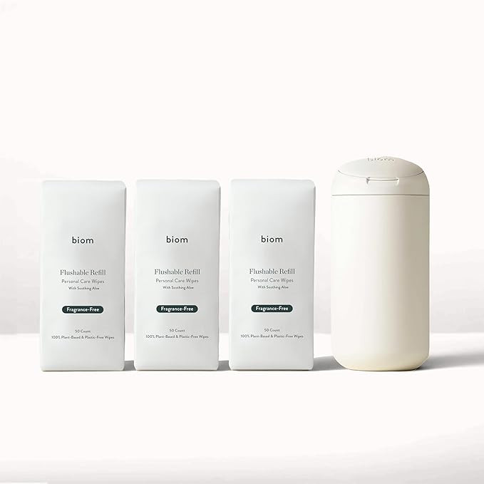 Biom Flushable Wipes Starter Kit with Refillable Dispenser | Biodegradable, Unscented Bathroom Wi... | Amazon (US)