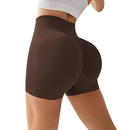 Fulijie Women Workout Impact Shorts 4.5 Scrunch Butt Lifting Gym Shorts Seamless Booty Biker Shorts Brown Yoga Pants Blended Fabric Lounge Pants Women Yoga Pants with Pockets for Women | Walmart (US)