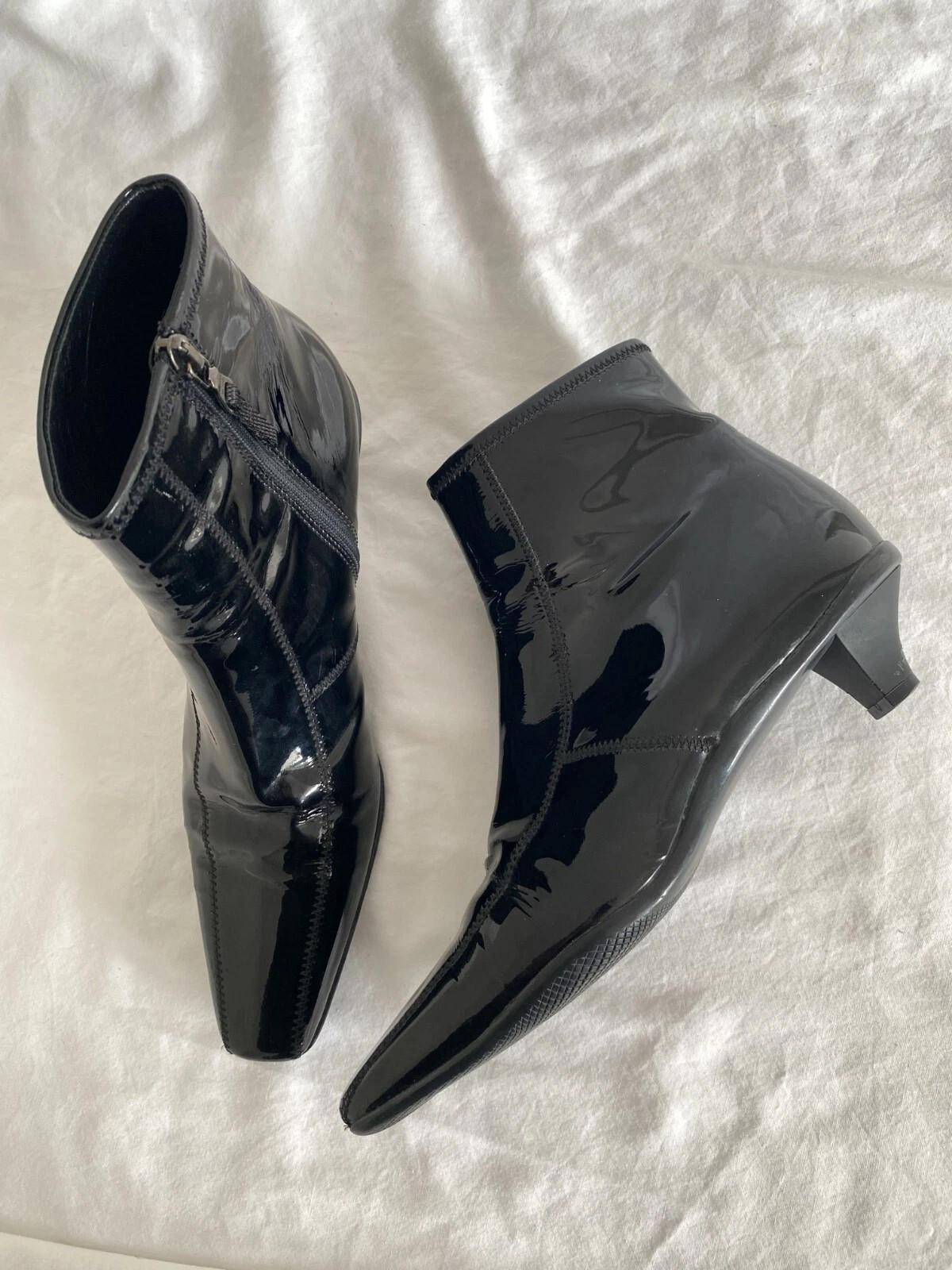 Prada Patent Leather Kitten Heel Ankle Boots Black Size 37  Vintage Women | eBay | eBay US