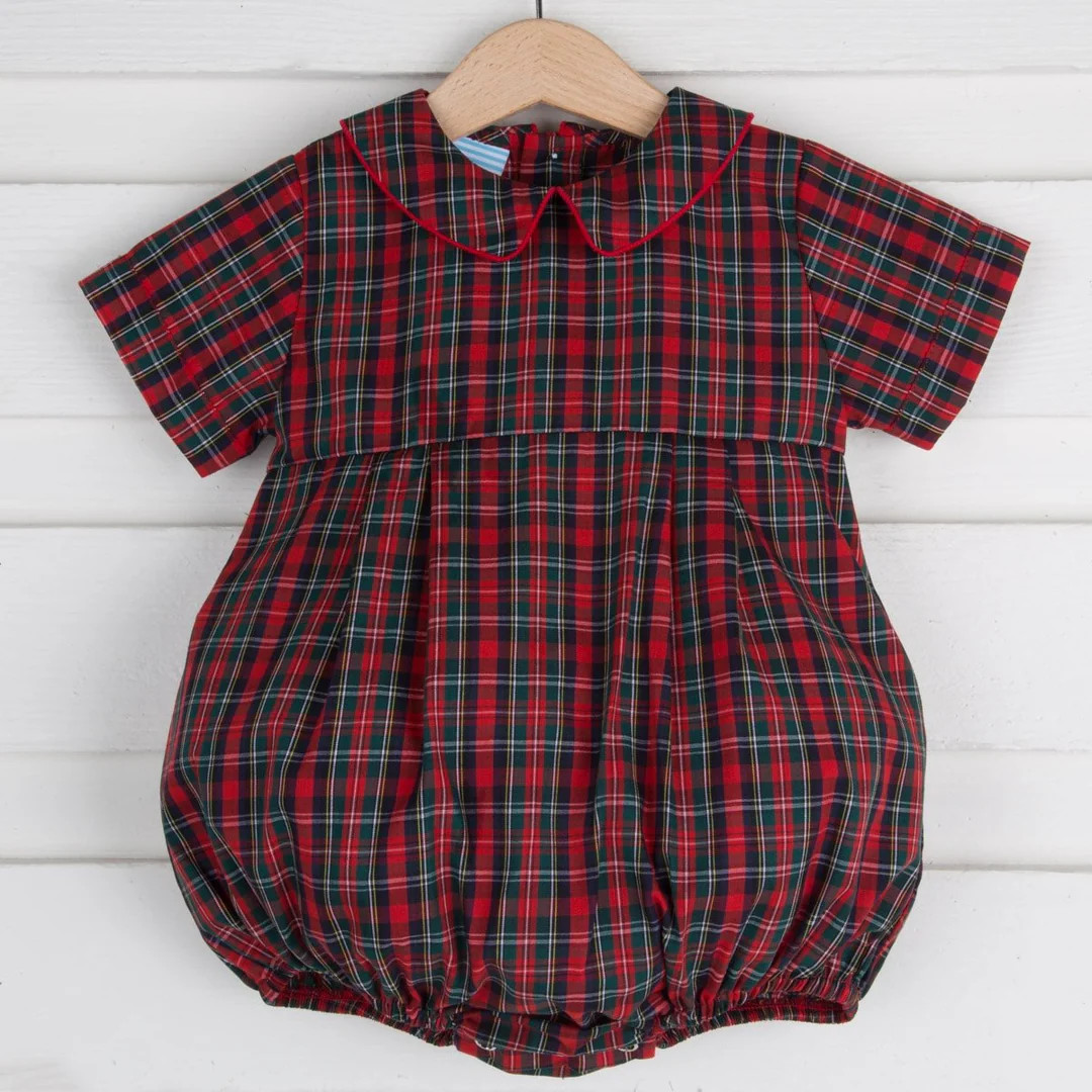 Christmas Eve Plaid Collared Boy Bubble | Classic Whimsy