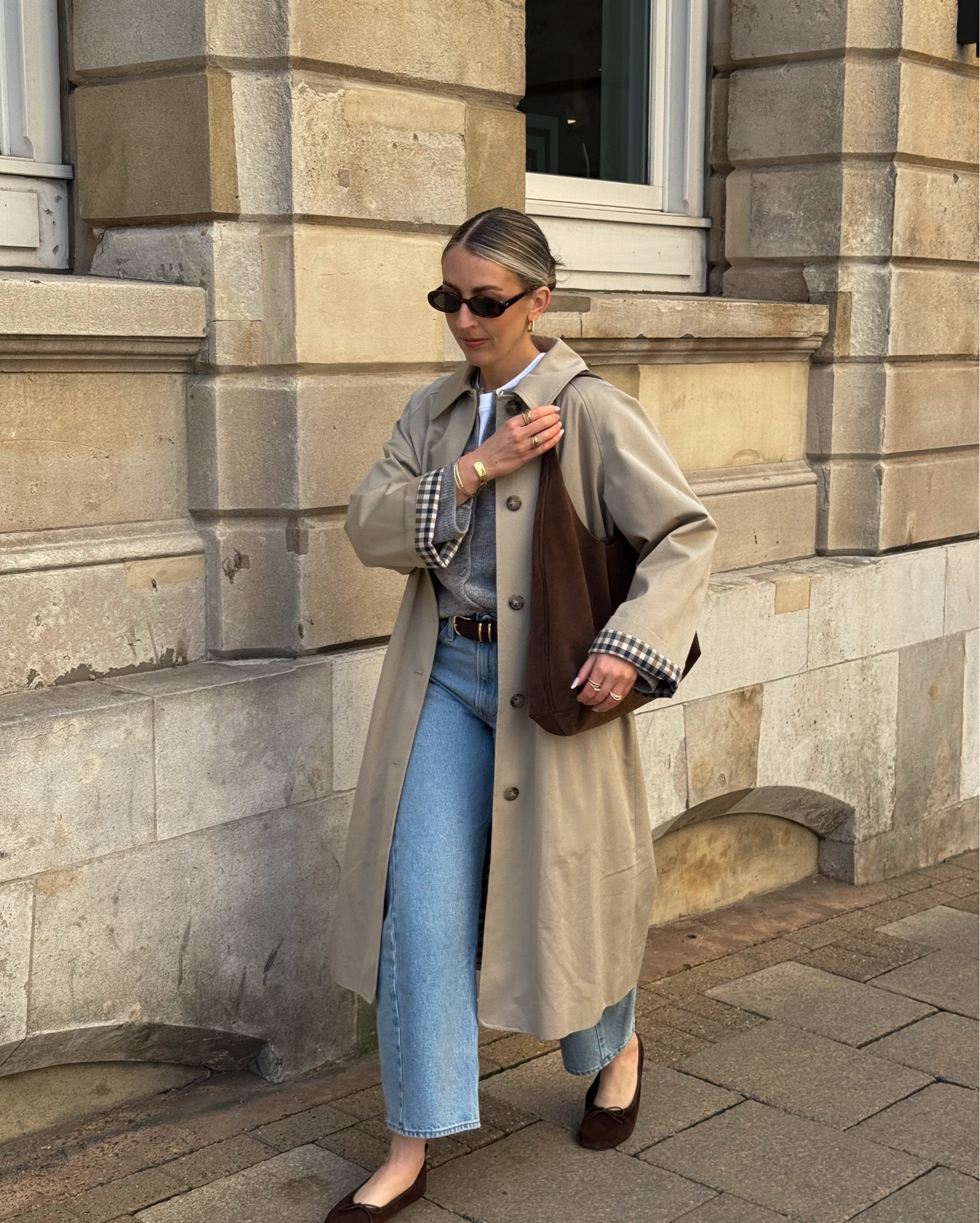Trench coat outfit ☀️🧥 

Barrel leg jeans, sezane trench coat, suede bag, suede ballet flats, grey cardigan 

#LTKuk #LTKspring #LTKstyletip