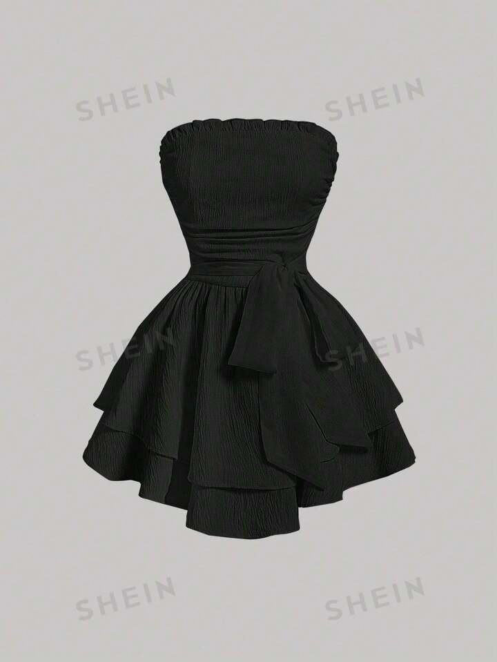 SHEIN MOD Ladies Simple Solid Color Daily Strapless Dress | SHEIN USA | SHEIN