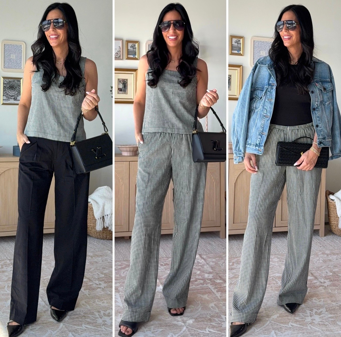 Target gingham styles 3 ways! 
Pants - small 
Top- x-small 
Tank- small 
Abercrombie trousers - 26 long 
Denim Jacket - small  

#LTKFindsUnder50 #LTKU #LTKSaleAlert