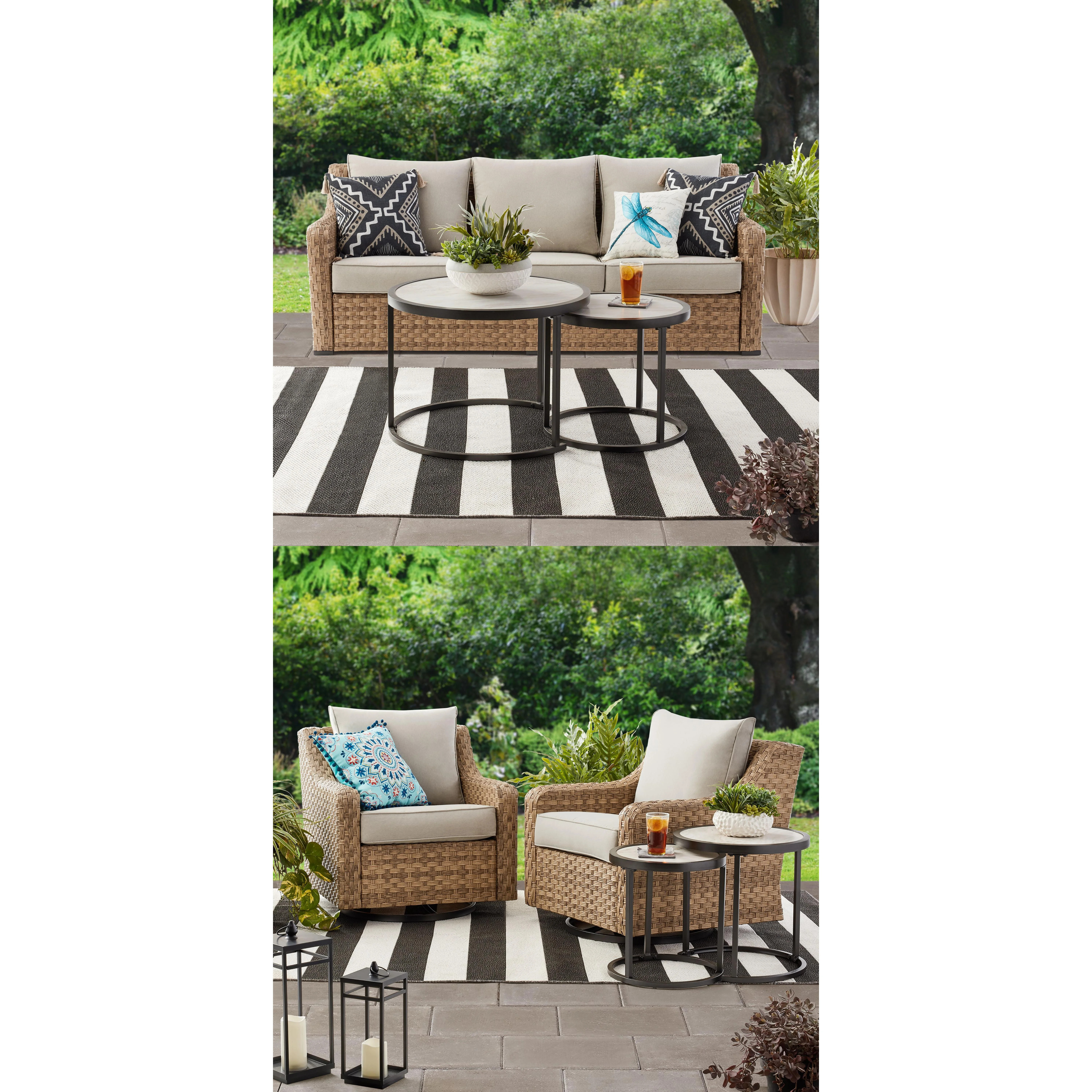Better Homes & Gardens River Oaks Outdoor 5 Piece Conversation Set, Natural Tan Wicker | Walmart (US)