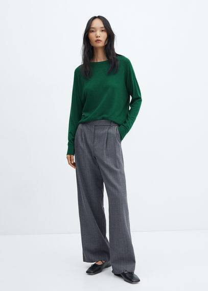 MANGO - Fine-knit round-neck sweater dark green - M - Women | MANGO (US)