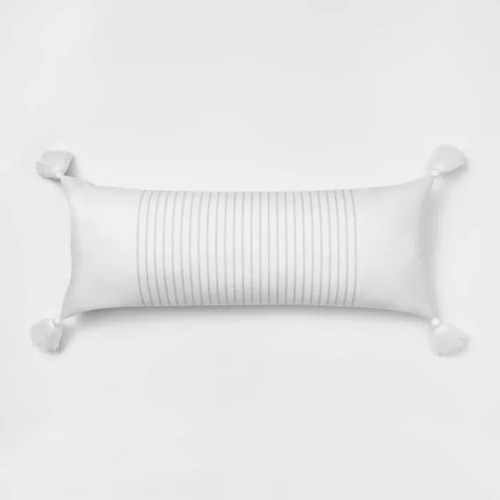 Oblong Oversized Simple Woven Stripe Decorative Throw Pillow White/Natural - Threshold™ | Target
