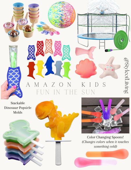 Summer fun for kids! Popsicles, color changing spoons for ice cream, sprinkler, pool balls and rings, ice cream cups. #founditonamazon

#LTKSeasonal #LTKFamily #LTKKids