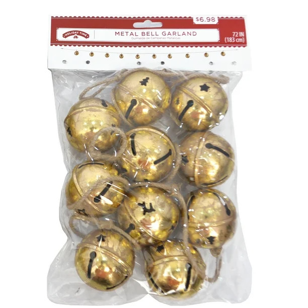 Holiday Time Metal Jingle Bell Gold/Silver Garland Decorations 72''. - Walmart.com | Walmart (US)