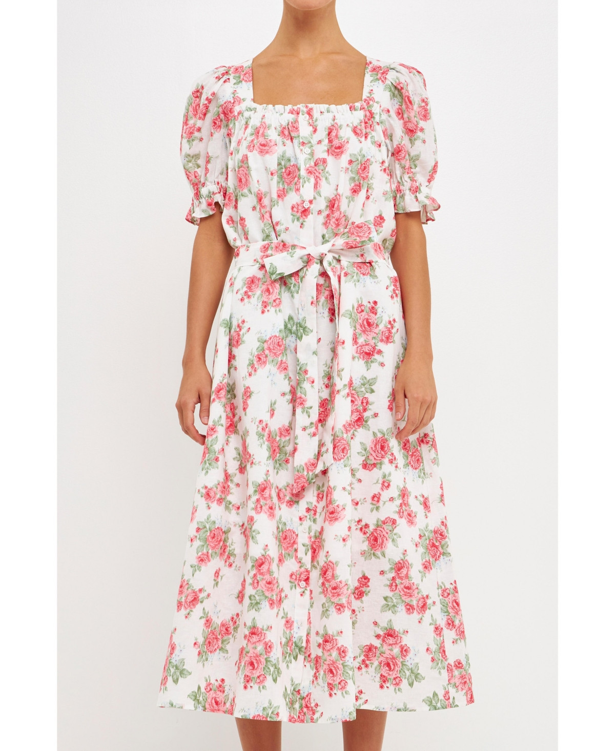 Women's Floral Print Linen Midi Dress | Macys (US)