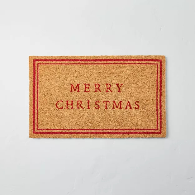 Merry Christmas Bordered Rectangular Outdoor Doormat Red/Tan - Hearth & Hand™ with Magnolia | Target