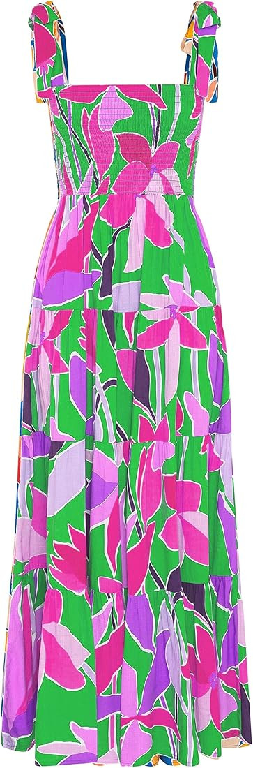 GOLDSTITCH Women's Summer Boho Spaghetti Strap Ruffle A Line Beach Long Maxi Dress | Amazon (US)