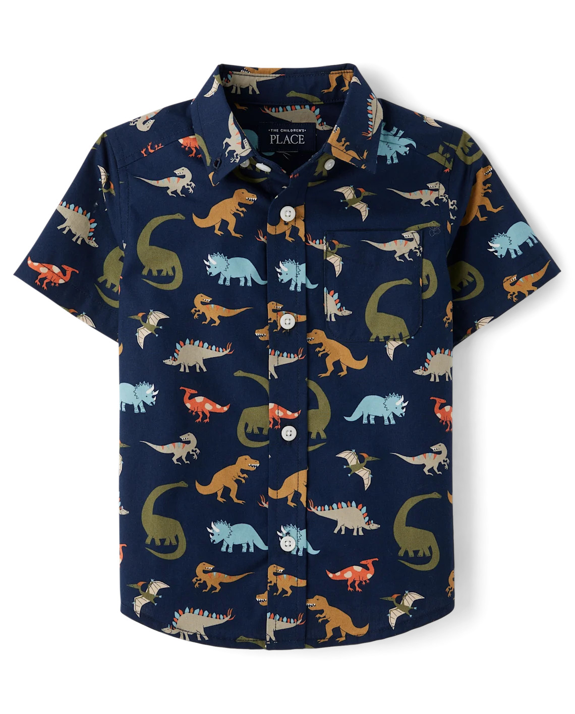 Baby And Toddler Boys Dino Poplin Button Up Shirt - blue | The Children's Place