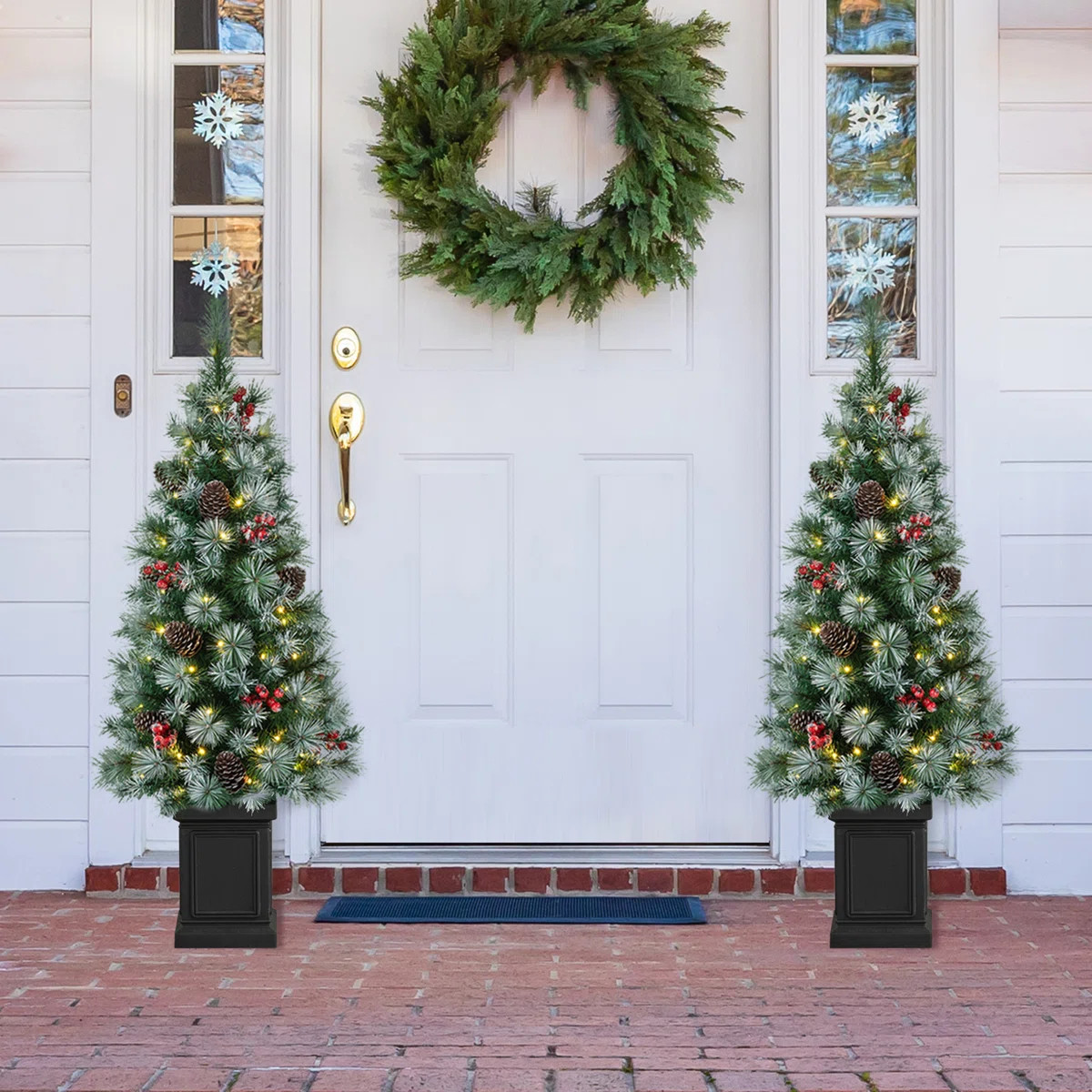 4ft Regular Green Realistic Artificial Pine Christmas Tree with 80 LED Lights (Set of 2) | Wayfair North America