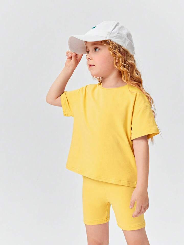 SHEIN Young Girl Drop Shoulder Tee & Biker Shorts | SHEIN USA | SHEIN