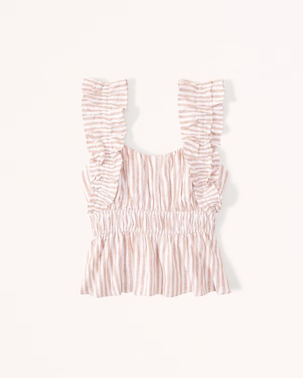 Ruffle Strap Linen-Blend Babydoll Top | Abercrombie & Fitch (US)