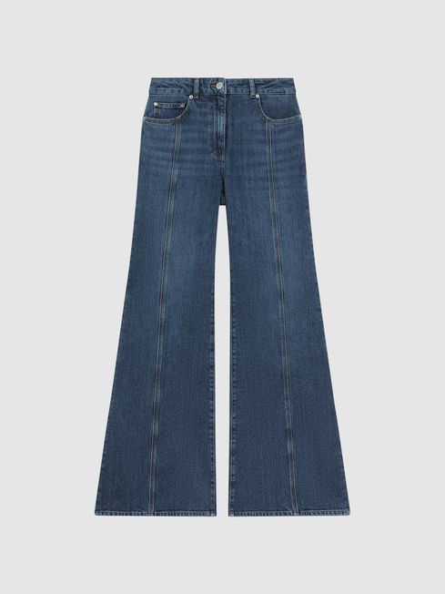 Reiss Mid Blue Juniper Flared Front Seam Jeans | Reiss UK