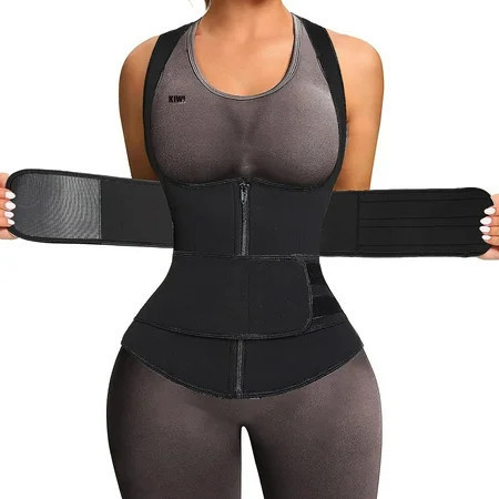 KIWI RATA Sauna Waist Trainer Vest For Women Sweat Suit Double Tummy Control Trimmer Belts Neoprene Workout Body Shaper | Walmart (US)