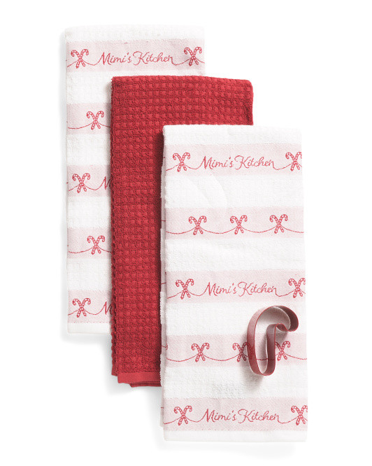 3pk Mimi's Kitchen Weft Script Kitchen Towels With Cookie Cutter Set | TJ Maxx