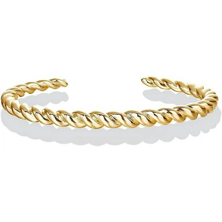 PAVOI 14K Yellow Gold Plated Twisted Chunky Bangle Bracelet | 14K Gold Plated | Lightweight Every... | Walmart (US)