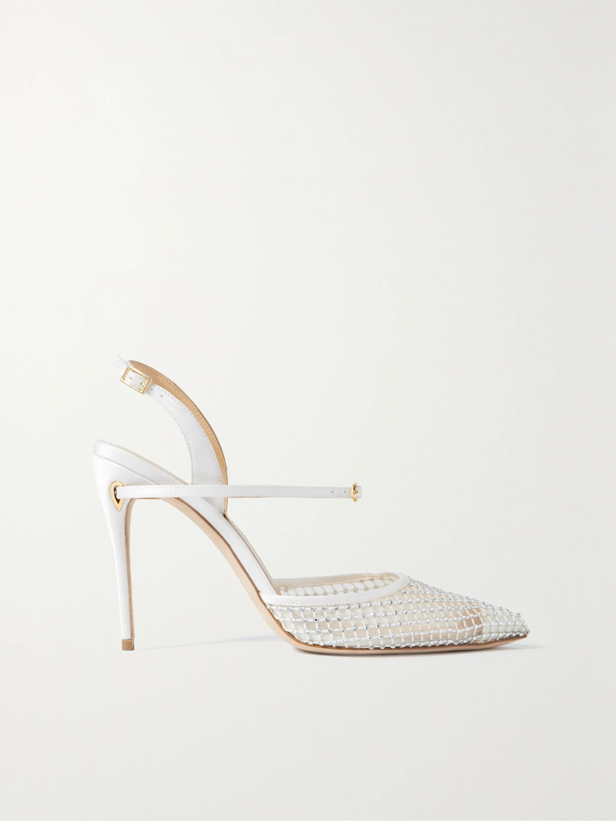 Jennifer Chamandi - Vittorio 105 Crystal-embellished Mesh And Satin Slingback Pumps - White | NET-A-PORTER (UK & EU)