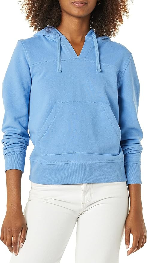 Amazon Essentials Women's Classic Fit Long Sleeve Open V-Neck Hooded Sweatshirt | Amazon (US)