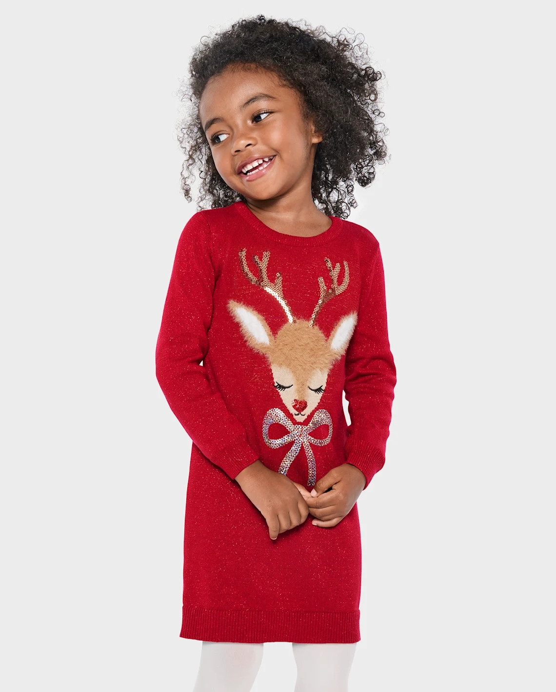 Baby And Toddler Girls Sequin Reindeer Sweater Dress - red | The Children's Place