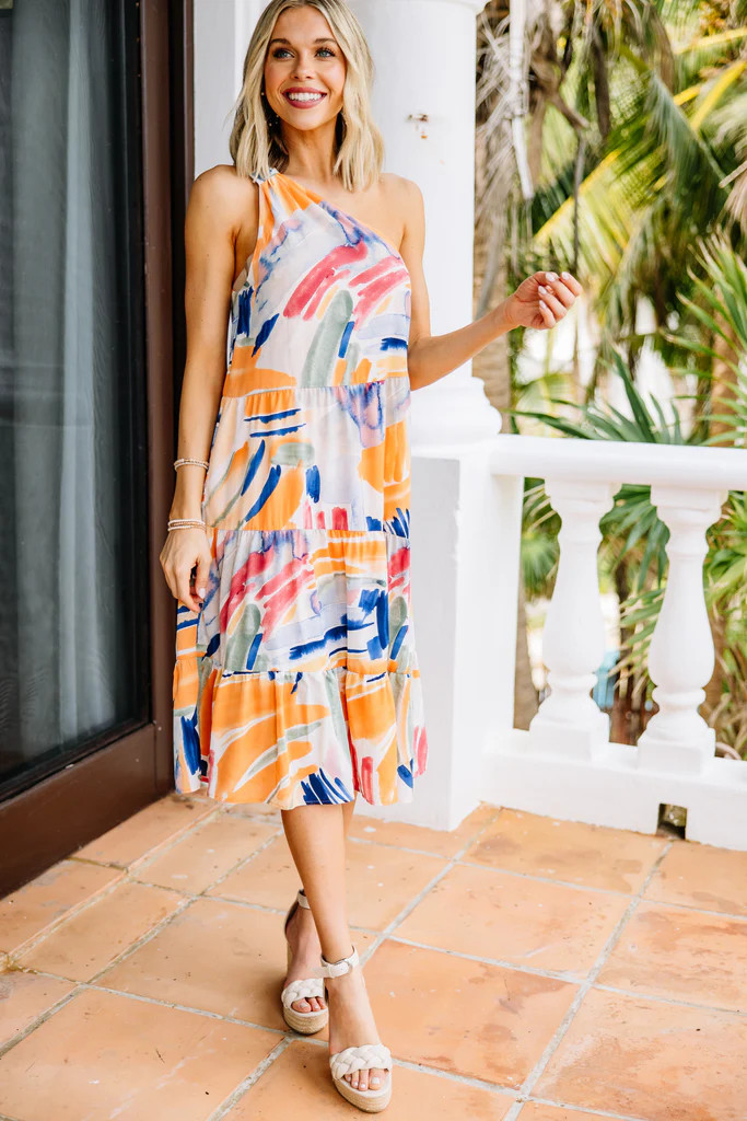 Love Follows Tangerine Orange Midi Dress | The Mint Julep Boutique