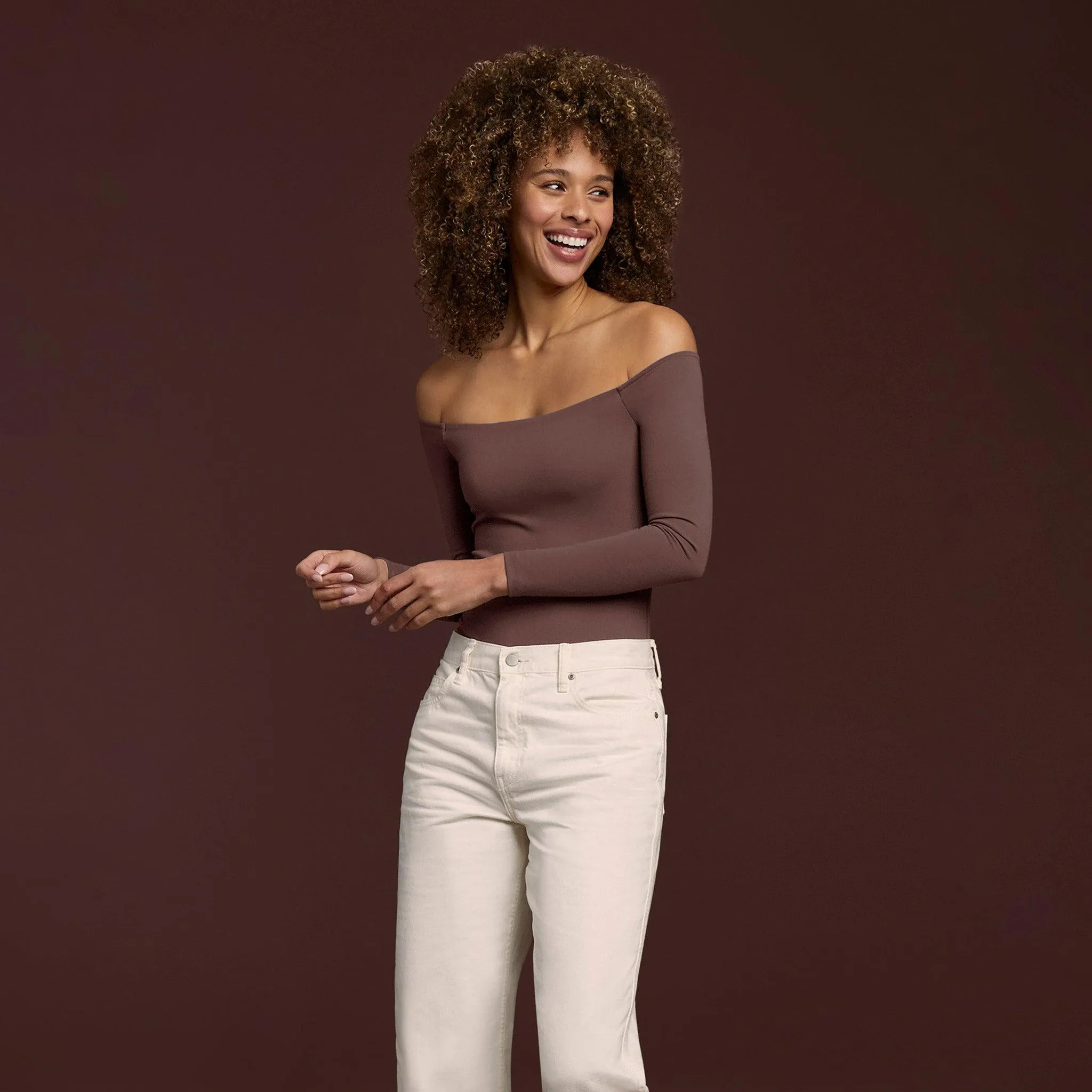 Off The Shoulder Bodysuit | Coffee - nuuds | nuuds