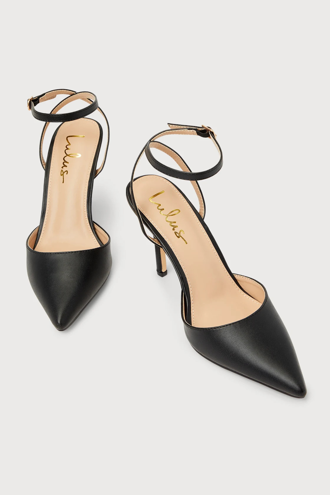 Azalian Black Pointed-Toe Ankle Strap Heels | Lulus (US)